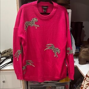 Runway hot pink Sweater with Leopard Print Accents